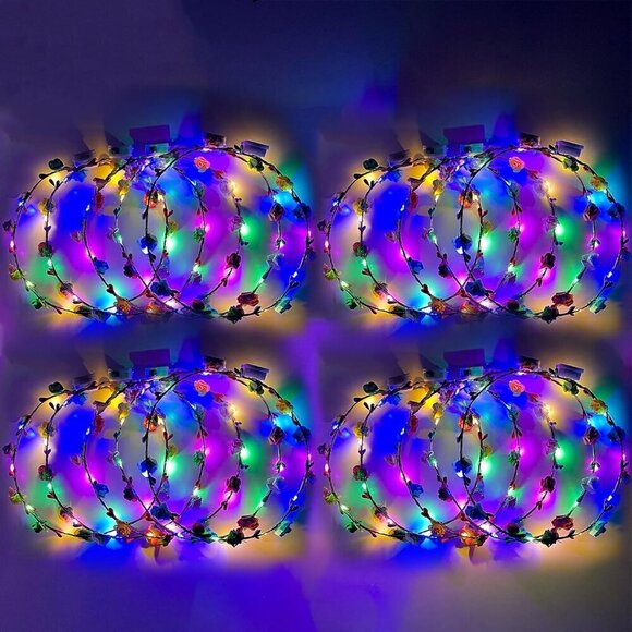 Light Up Flower Crown Headband Glow in Dark for Parties Weddings Cosplay